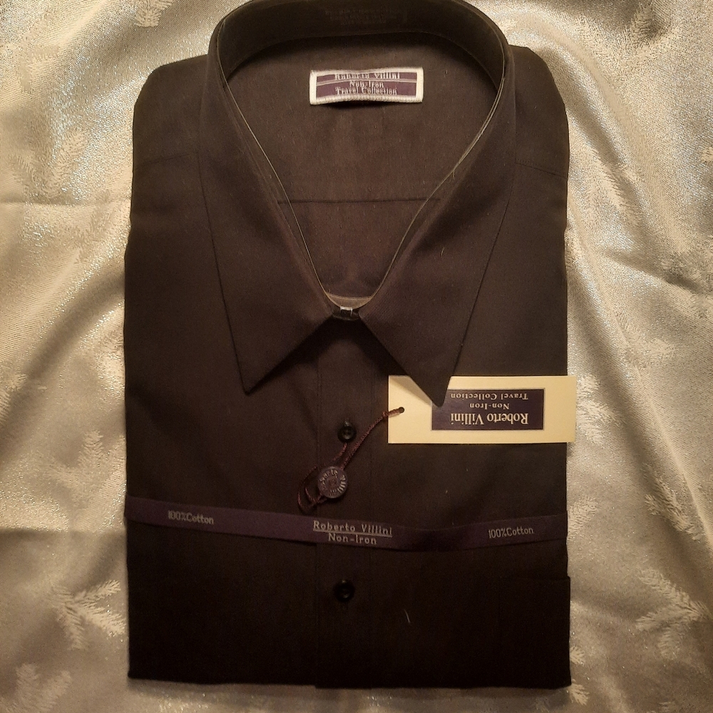 Mens button up dress shirt black in color 19 34/35 Roberto Villini